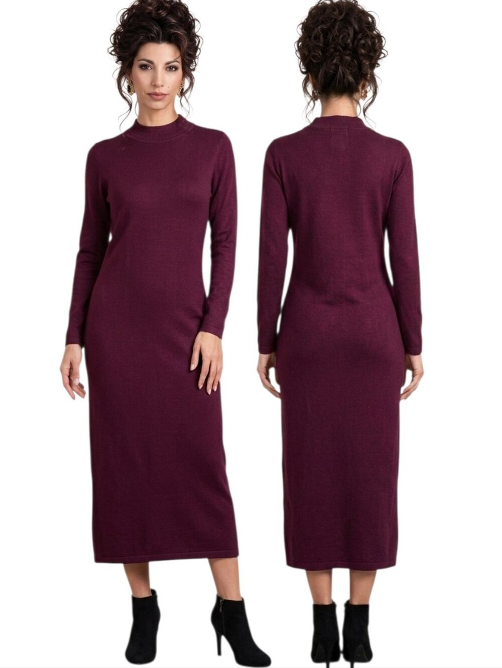 MARY McFADDEN Vintage 1980/90s Burgundy Sweater Midi Dress - Size M